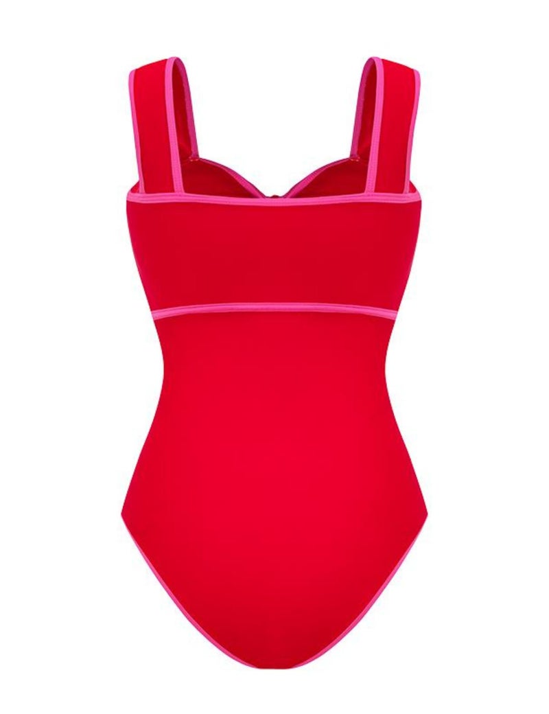 FLAXMAKER Bow Front Cut Out Color Block One Piece Swimsuit and Skirt (US, Alpha, Small, Regular, Regular, Swimsuit) - Image 5