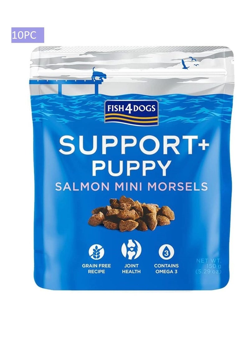 (فيش٤دوجس) عبوة من 10 أكياس: مكافآت Fish4Dogs Support+ (سمك السلمون - قطع صغيرة) للجراء - 150 جم - Image 2