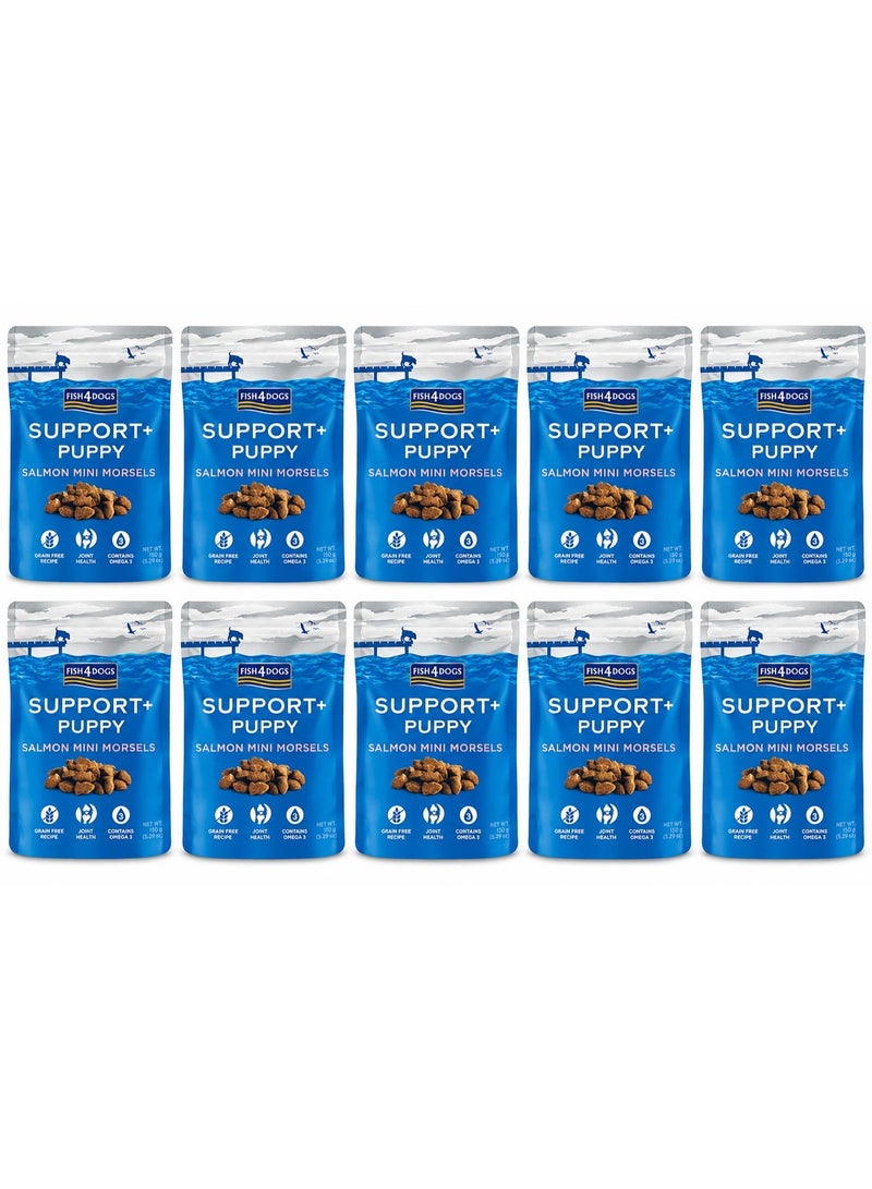 (فيش٤دوجس) عبوة من 10 أكياس: مكافآت Fish4Dogs Support+ (سمك السلمون - قطع صغيرة) للجراء - 150 جم - Image 1