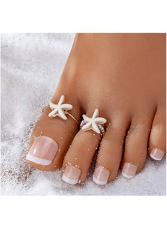 Just Quality 2 Pcs White Turquoise Stone Starfish Toe Rings Set, Beaded Adjustable Beach Foot Jewelry, Ocean Style Summer Vacation Accessories  - Image 1