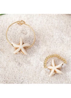 Just Quality 2 Pcs White Turquoise Stone Starfish Toe Rings Set, Beaded Adjustable Beach Foot Jewelry, Ocean Style Summer Vacation Accessories  - Image 2