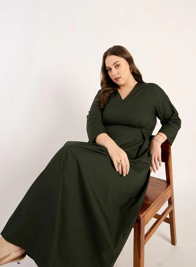 Femmella Olive V-Neck Dress