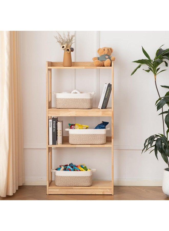 OIAHOMY 3 Pack Storage Baskets for Organizing, Woven Cotton Rope Basket for Shelves, Closet Organizer Bins with Handles, Rectangle Toy Organization, 13.78''×9.84''×5.5'', Brown & White - Image 2