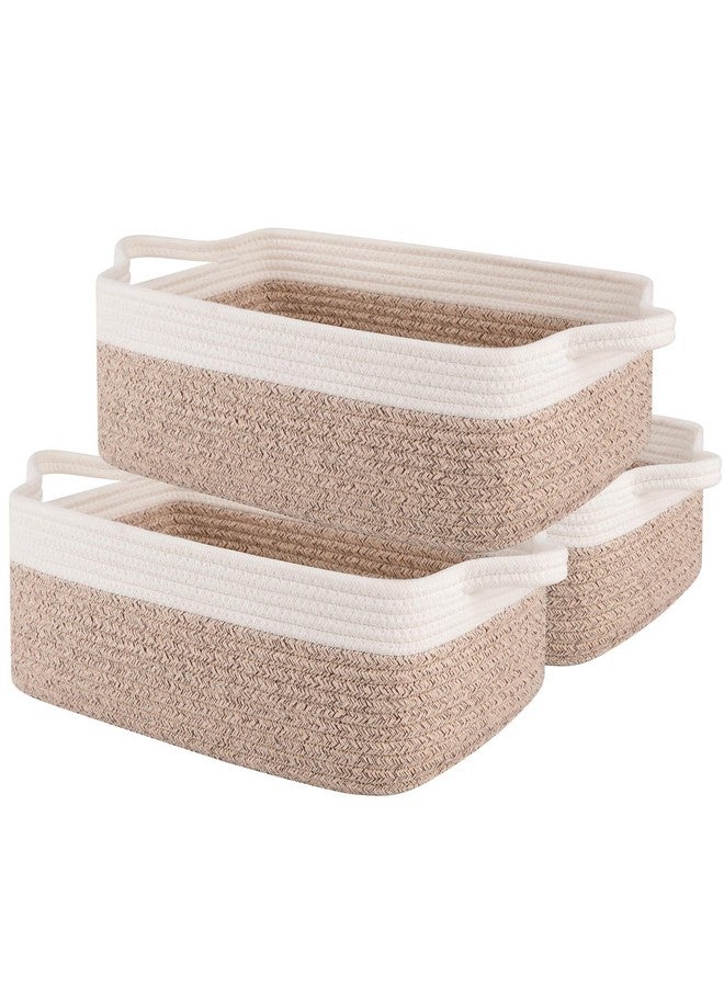 OIAHOMY 3 Pack Storage Baskets for Organizing, Woven Cotton Rope Basket for Shelves, Closet Organizer Bins with Handles, Rectangle Toy Organization, 13.78''×9.84''×5.5'', Brown & White - Image 1