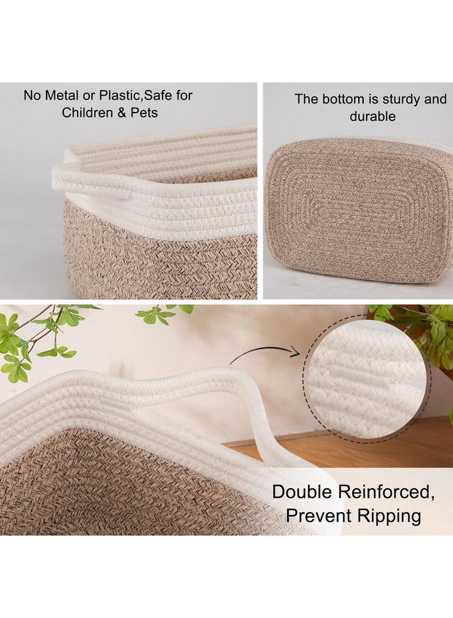 OIAHOMY 3 Pack Storage Baskets for Organizing, Woven Cotton Rope Basket for Shelves, Closet Organizer Bins with Handles, Rectangle Toy Organization, 13.78''×9.84''×5.5'', Brown & White - Image 4