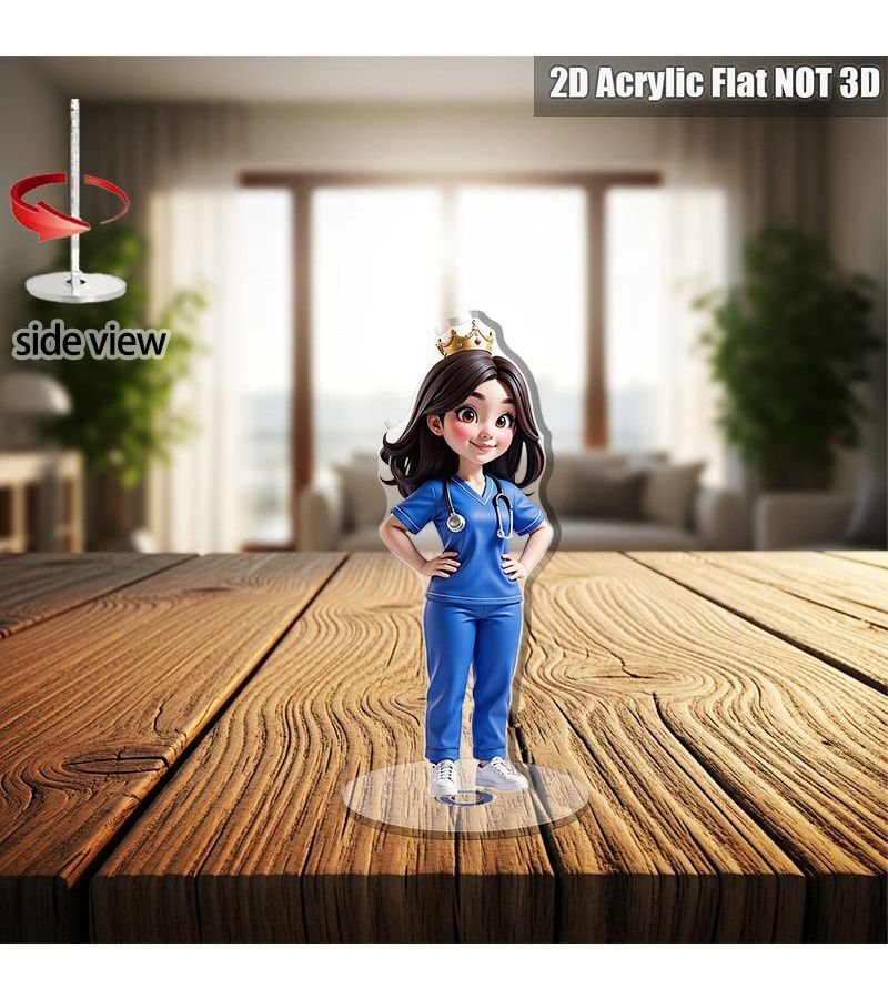 2D Flat Plane Nurse Doll in Blue Medical Uniform With IV Pole And Medical Tools Acrylic Doctor Model Room Medical Office Decor Nursing Training Outdoor Display Souvenir Gift Style A - Image 2