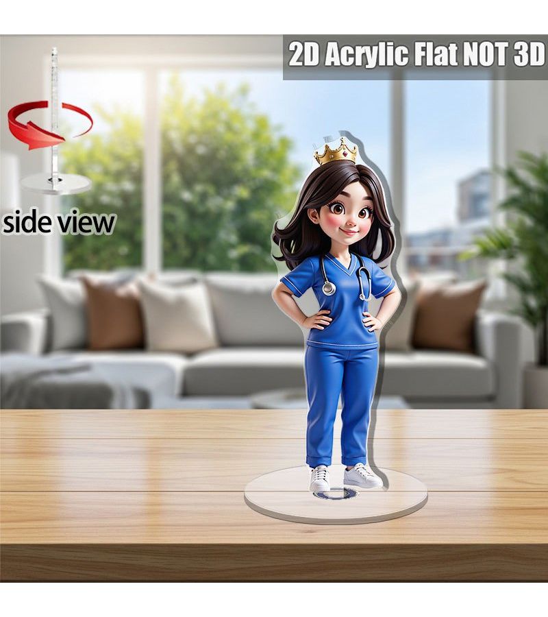 2D Flat Plane Nurse Doll in Blue Medical Uniform With IV Pole And Medical Tools Acrylic Doctor Model Room Medical Office Decor Nursing Training Outdoor Display Souvenir Gift Style A - Image 1