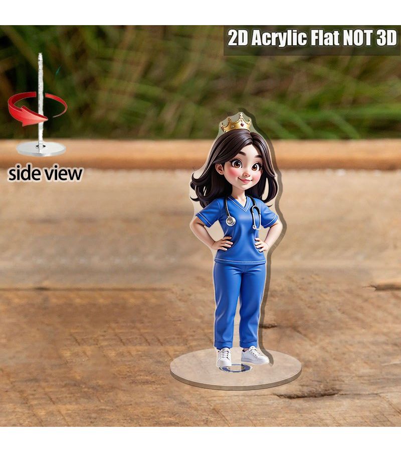 2D Flat Plane Nurse Doll in Blue Medical Uniform With IV Pole And Medical Tools Acrylic Doctor Model Room Medical Office Decor Nursing Training Outdoor Display Souvenir Gift Style A - Image 5