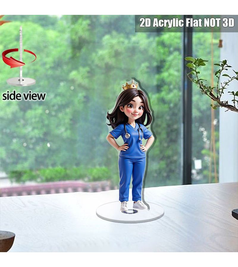 2D Flat Plane Nurse Doll in Blue Medical Uniform With IV Pole And Medical Tools Acrylic Doctor Model Room Medical Office Decor Nursing Training Outdoor Display Souvenir Gift Style A - Image 4