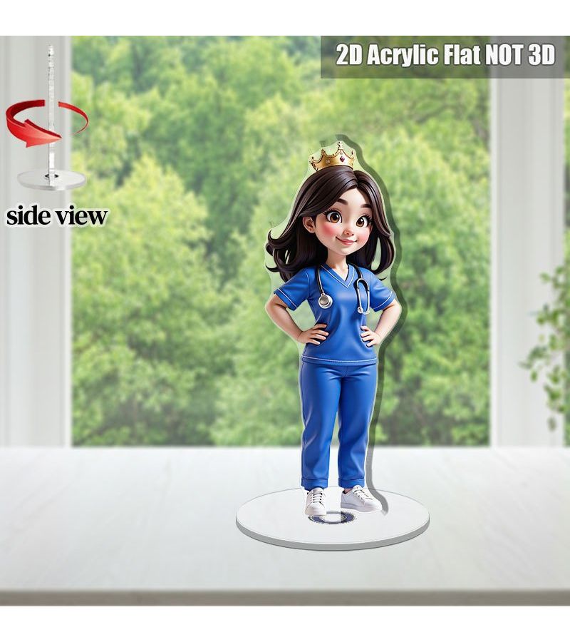 2D Flat Plane Nurse Doll in Blue Medical Uniform With IV Pole And Medical Tools Acrylic Doctor Model Room Medical Office Decor Nursing Training Outdoor Display Souvenir Gift Style A - Image 3