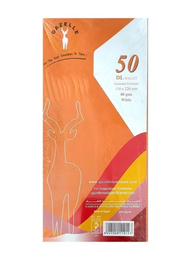 Gazelle Packet of DL white Envelope Gazelle - 220*110mm - suitable for Money - 50 Piece -  80 gram - Image 2