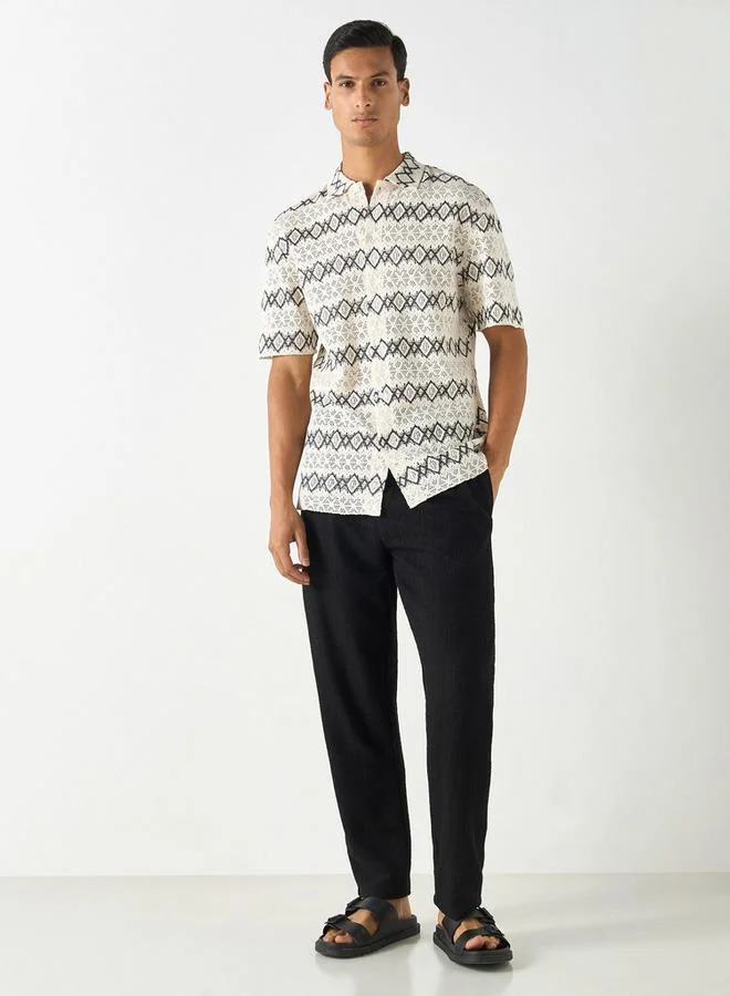 Iconic Iconic Regular Fit Textured Shirt with Short Sleeves