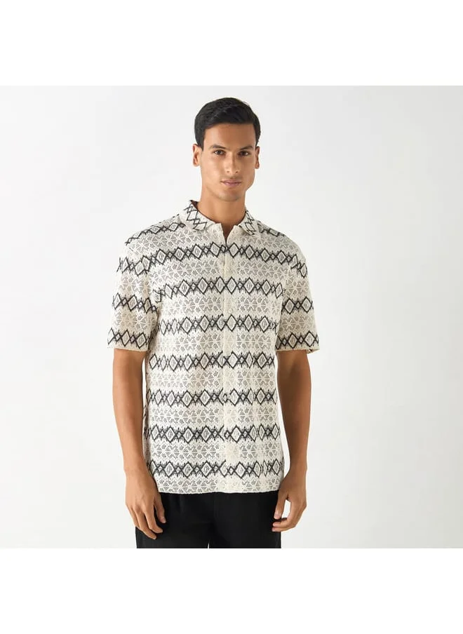 Iconic Iconic Regular Fit Textured Shirt with Short Sleeves