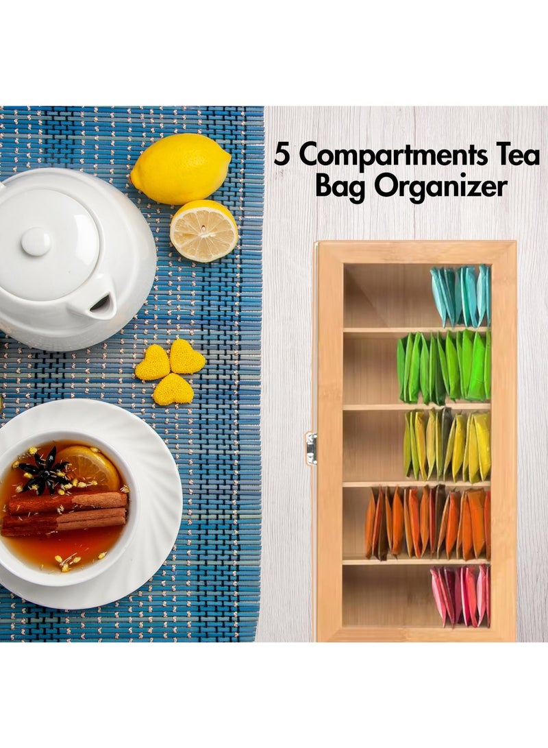 Tea Bag Organizer, Storage Box with Transparent Hinged Lid, Coffee and Tea Organizer for Kitchen Pantry Cabinets and Countertops, Holder for Tea Bags, Coffee, Sugar Packets, Condiments, Small Packets  - Image 5