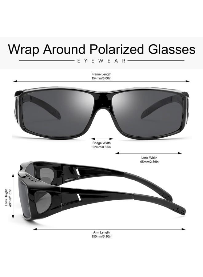 YIMI All-round sunglasses, polarised lenses for wearing over prescription glasses, fit over normal glasses with 100% UV protection, Black Frame/Grey Lens - Image 4