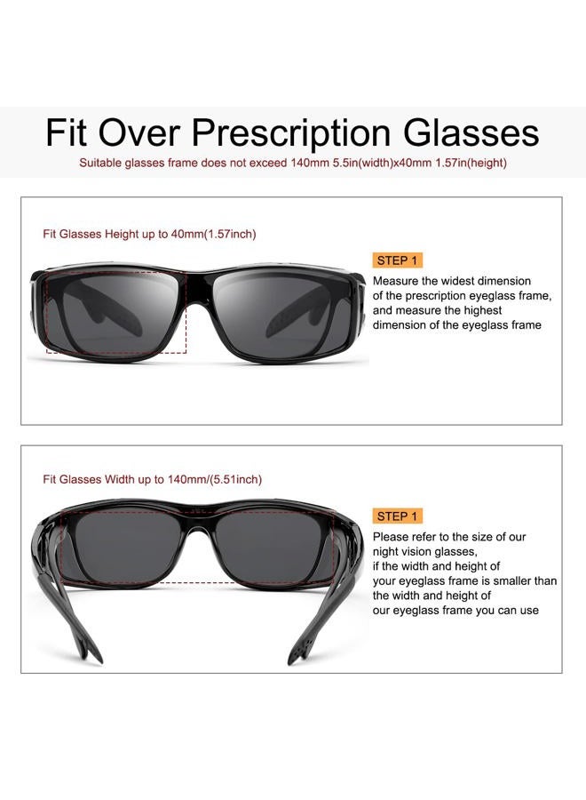 YIMI All-round sunglasses, polarised lenses for wearing over prescription glasses, fit over normal glasses with 100% UV protection, Black Frame/Grey Lens - Image 2