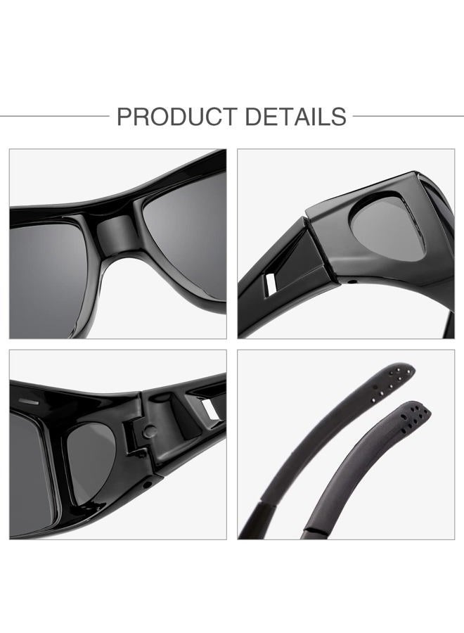 YIMI All-round sunglasses, polarised lenses for wearing over prescription glasses, fit over normal glasses with 100% UV protection, Black Frame/Grey Lens - Image 5