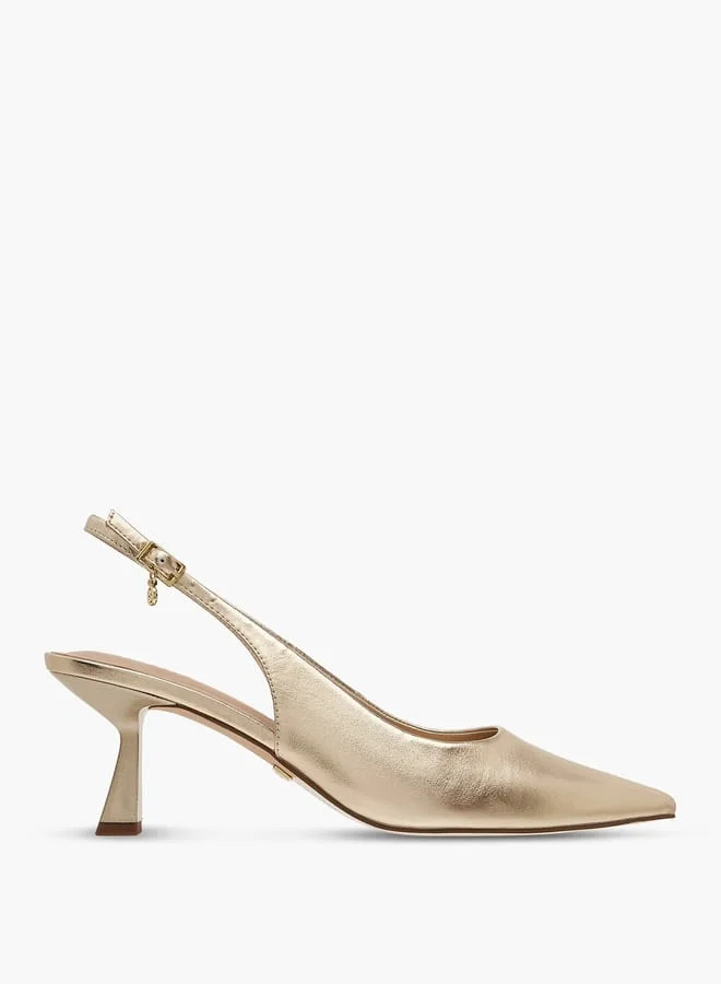 سيليست Women's Textured Slingback Shoes with Buckle Closure and Flared Heels