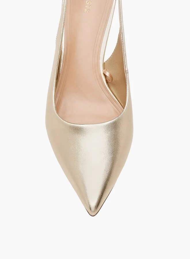 سيليست Women's Textured Slingback Shoes with Buckle Closure and Flared Heels