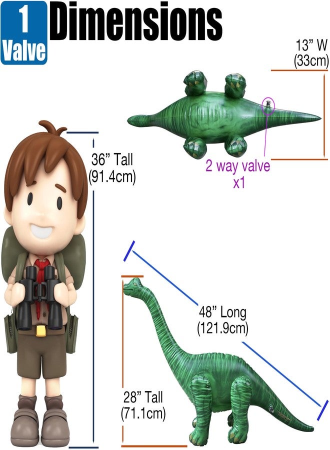جيت كرييشنز ديناصور براكيوصور وبرونتوصور قابل للنفخ من جيت كرييشنز، مقاس 28 بوصة ارتفاعًا × 48 بوصة طولًا، لون أخضر غابي كلاسيكي، حيوان ما قبل التاريخ من العصر الجوراسي، دعامة للتصوير، مناسب لبرامج المدارس الصيفية، تميمة فريق مشجعي المباريات، قطعة واحدة - Image 2
