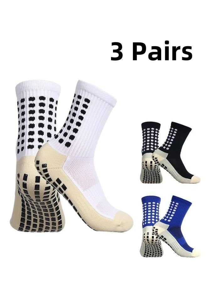 3 Pairs kids football socks,grip socks,Long Breathable Soccer Socks,Anti-Slip Football Socks Nonslip Football Socks for Running Training Sporting Socks for Boys Girls （black,white,navy blue） - Image 1