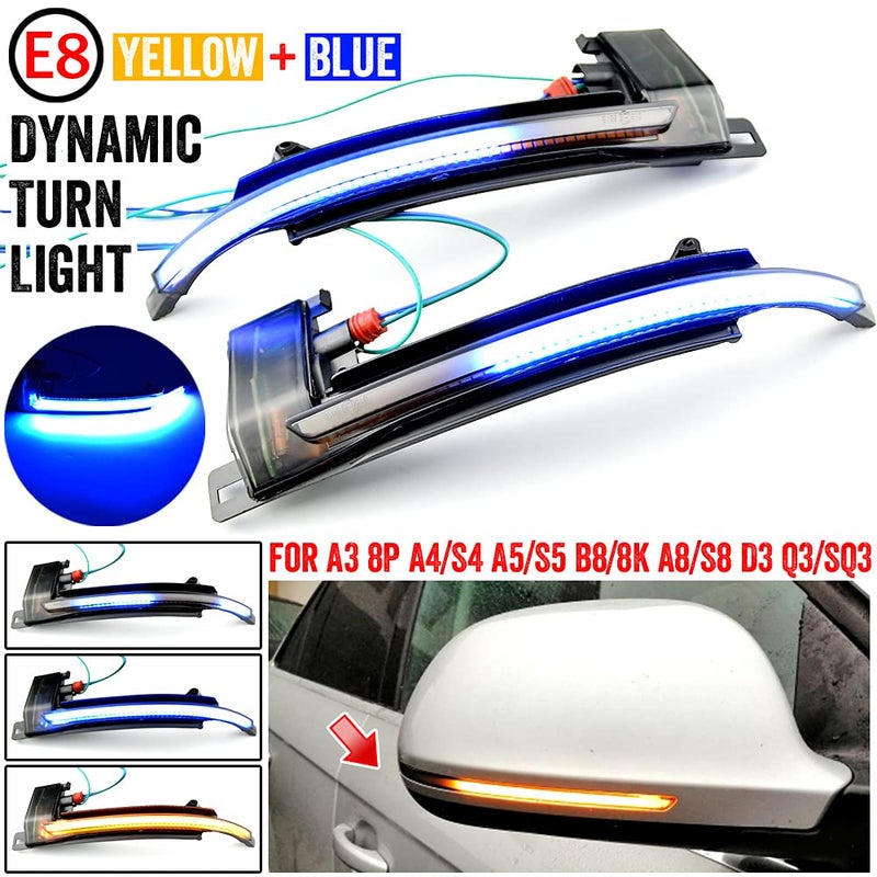 2 قطعة مجموعة إشارة انعطاف جانبية LED ديناميكية متسلسلة متوافقة مع أودي A6 A3 8P A4 A5 B8.5 RS3 RS4 RS5 - أزرق وأصفر - Image 2