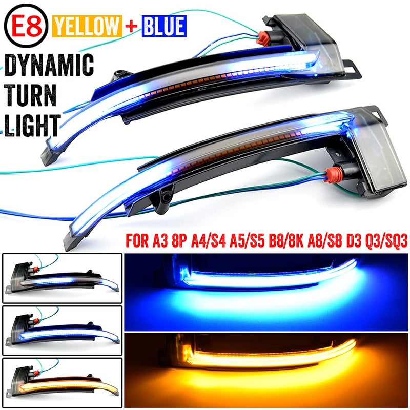 2 قطعة مجموعة إشارة انعطاف جانبية LED ديناميكية متسلسلة متوافقة مع أودي A6 A3 8P A4 A5 B8.5 RS3 RS4 RS5 - أزرق وأصفر - Image 3