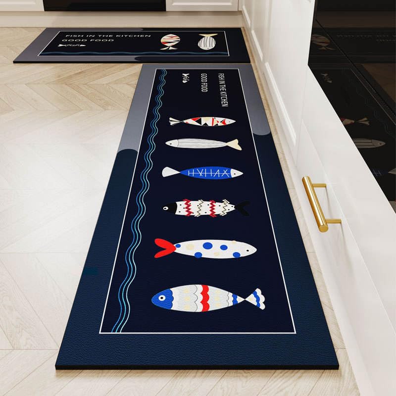 Outlay Home 2 Pcs Kitchen Mats - Waterproof Memory Foam Standing Desk Floor Mat Non Slip Rugs, Comfort Runner Rug Floor Carpets for Kitchen Home Office, Sink & Laundry(120 * 40 cm, 40 * 60 cm) (Kitchen Fish) - Image 1