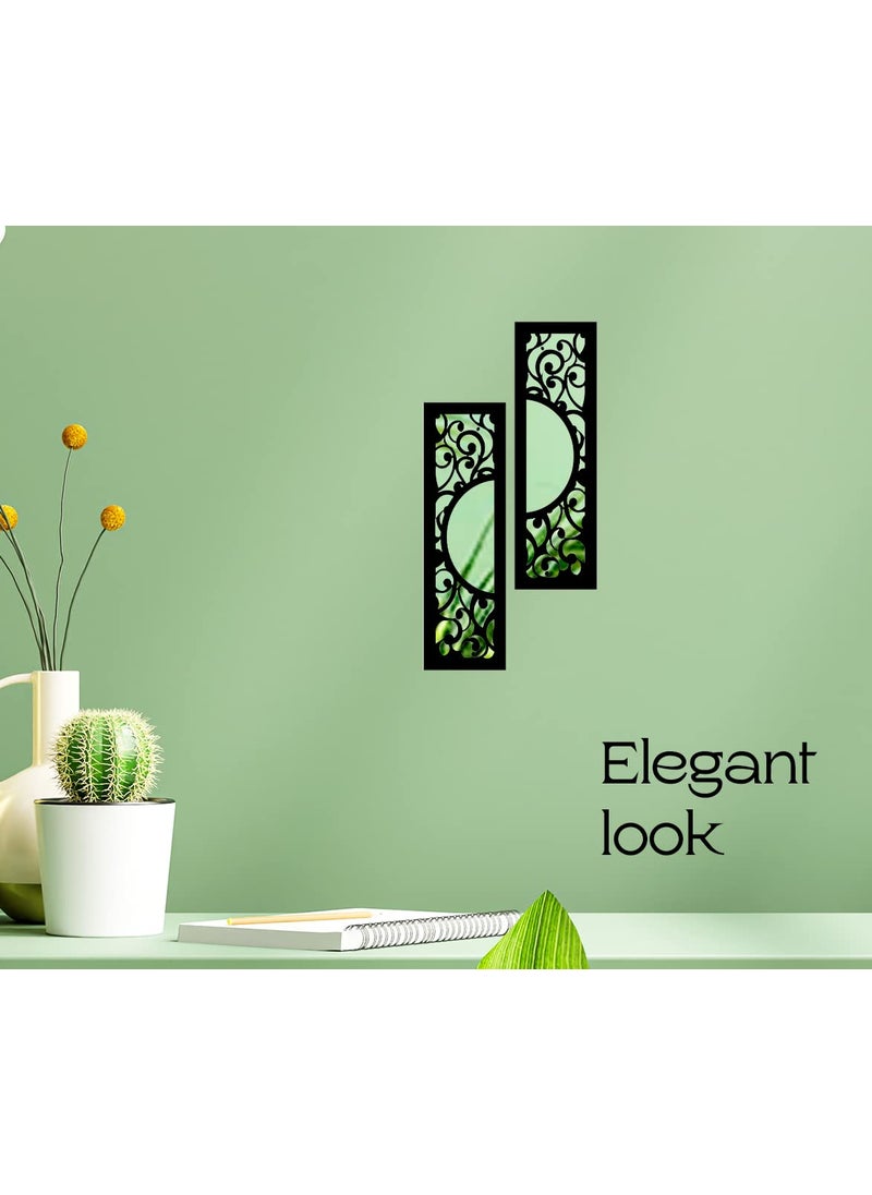 Creative Arts n Frames Creative Arts n Frames Wall Dcor Hand Crafted Wooden Wall Mirror Panel or Jharokha for Living Room Bedroom Lobby Modern Wall Panels for Wall Decor Set of 2 4x12 inch Panel Eclectic  - Image 2