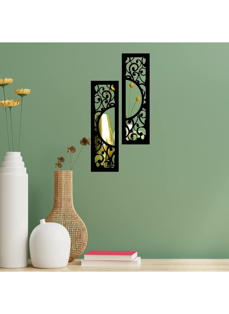 Creative Arts n Frames Creative Arts n Frames Wall Dcor Hand Crafted Wooden Wall Mirror Panel or Jharokha for Living Room Bedroom Lobby Modern Wall Panels for Wall Decor Set of 2 4x12 inch Panel Eclectic  - Image 1