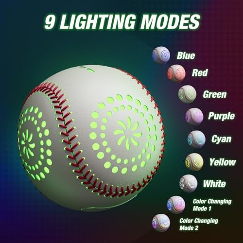 HYES Light up Baseball with LED Rechargeable 9 Lighting Modes Glow in The Dark Baseball Gifts for Boys 812 Official Size Leather Weighted Balls for Day Night Indoor Outdoor Sport Game - Image 5