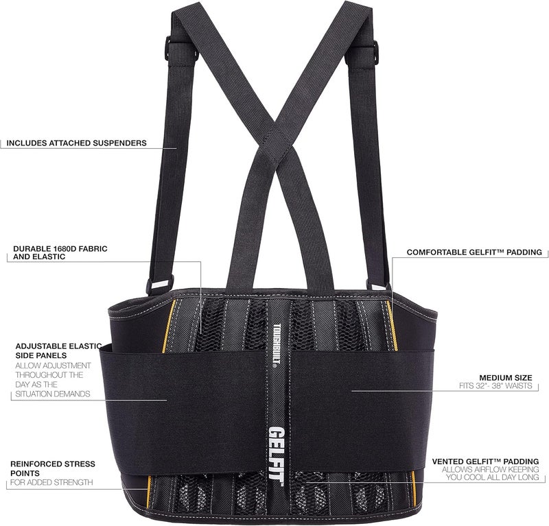 TOUGHBUILT - Back Support Belt - Medium - Attached Suspenders, Comfortable, Durable - TB-45G-M - Image 2