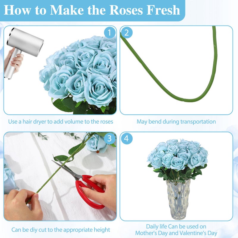 Ovveroche 80 Pcs Roses Artificial Flowers, Silk Haze Blue Artificial Flowers Petals Long Stem Roses for Wedding Bouquet Home Party Decor - Image 3