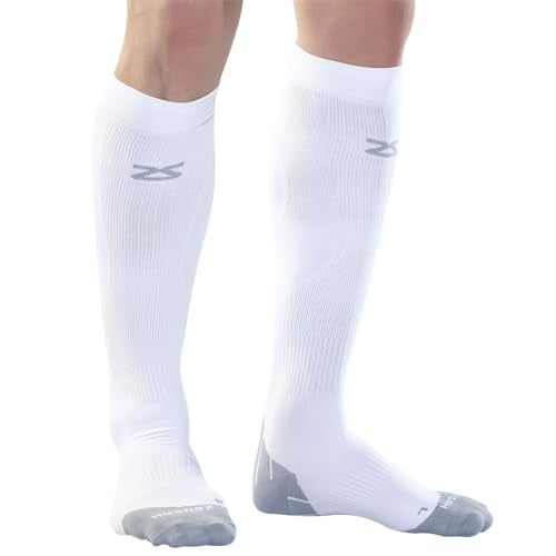 Zensah Tech+ Compression Socks - Knee High Running Socks for Sports, Travel (White, Large) - Image 1