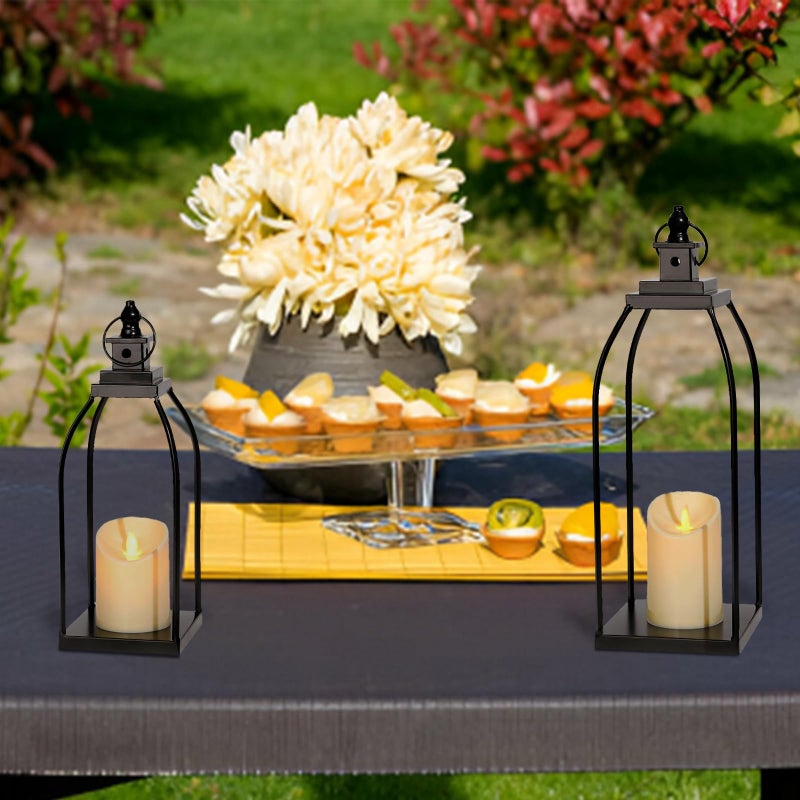 DARJEN Modern Farmhouse Lantern Decor Outdoor & Indoor- 17'' 14'' Black Metal Candle Lanterns for Christmas, Lanterns Decorative with 2 Flameless Candles for Porch,Patio,Home,Fireplace Mantle Decor - Image 4
