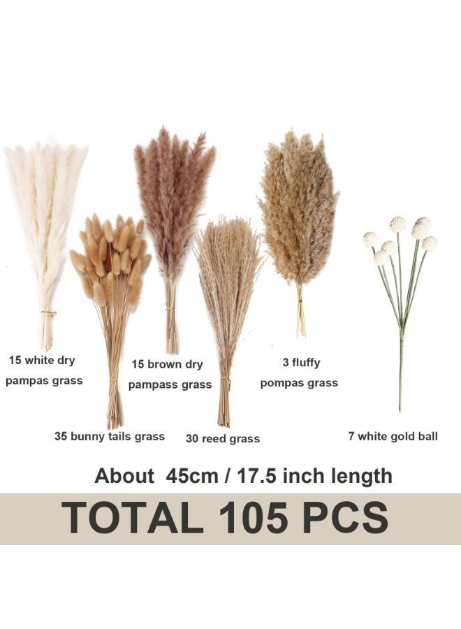 MirageBotanics 105 PCS Natural Dried Pampas Grass Boho Home Decor Bouquet Phragmites Dried Flowers Bouquet for Wedding Floral Arrangements Home Decorations - Image 4