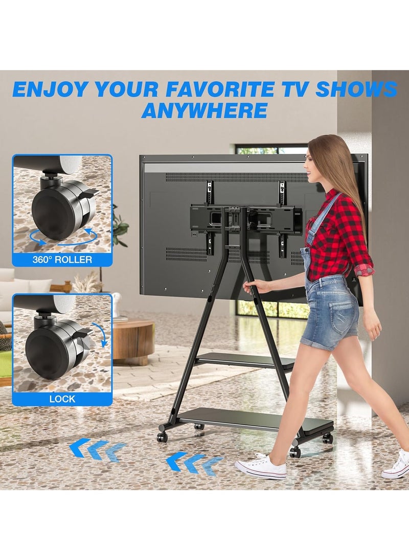Rfiver - Mobile TV Stand for 43-80 Inch TVs up to 150lbs, Mobile TV Cart on Wheels with Dual Storage Shelves, Outdoor TV Stand with Tilt & Swivel Adjustment for Optimal Viewing Angles, Heavy Duty Rolling TV Stand with VESA 600 x 400 mm, Black | MT6001 - Image 1