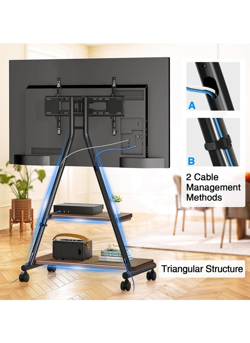 Rfiver - Mobile TV Stand for 43-80 Inch TVs up to 150lbs, Mobile TV Cart on Wheels with Dual Storage Shelves, Outdoor TV Stand with Tilt & Swivel Adjustment for Optimal Viewing Angles, Heavy Duty Rolling TV Stand with VESA 600 x 400 mm, Black | MT6001 - Image 1