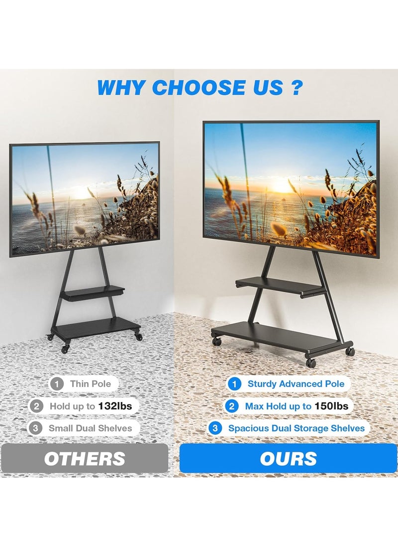 Rfiver - Mobile TV Stand for 43-80 Inch TVs up to 150lbs, Mobile TV Cart on Wheels with Dual Storage Shelves, Outdoor TV Stand with Tilt & Swivel Adjustment for Optimal Viewing Angles, Heavy Duty Rolling TV Stand with VESA 600 x 400 mm, Black | MT6001 - Image 1