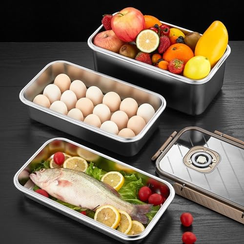 Delavala Stainless Steel Food Storage Box with Large Capacity and Lid Sealed Fridge Food Storage Container Kitchen Organiser Metal Food Container with Lid - Image 3