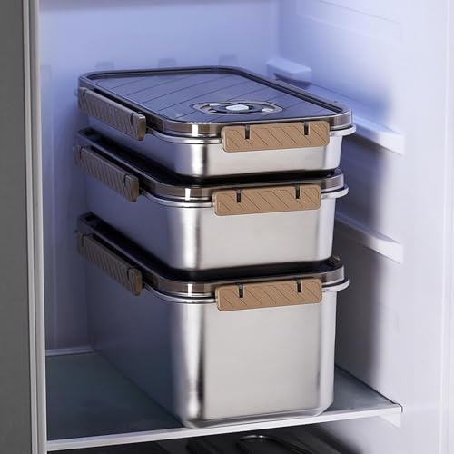 Delavala Stainless Steel Food Storage Box with Large Capacity and Lid Sealed Fridge Food Storage Container Kitchen Organiser Metal Food Container with Lid - Image 1