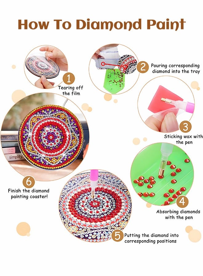 GROIC 8 Pcs Diamond Painting Coasters with Holder, Mandala Coasters DIY Diamond Art Crafts,Small Diamond Painting Kits Accessories,DIY Handmade Art - Image 3