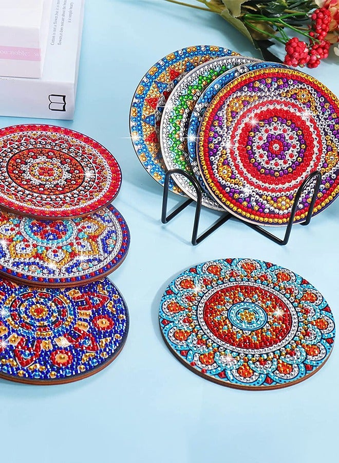 GROIC 8 Pcs Diamond Painting Coasters with Holder, Mandala Coasters DIY Diamond Art Crafts,Small Diamond Painting Kits Accessories,DIY Handmade Art - Image 2