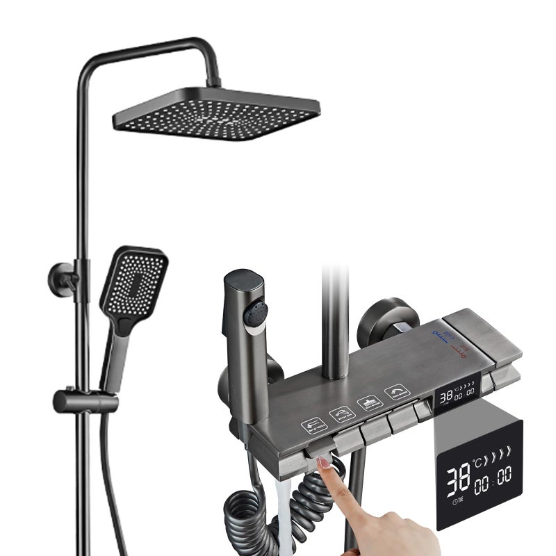 EVERDIJ Shower System with Digital Temperature Display Shower Faucet Set with 11 Inch Rain Shower Head and Handheld Shower Head Fixtures Wall Mounted Rainfall Shower Fixtures with Piano Keys 11 Inch Gray