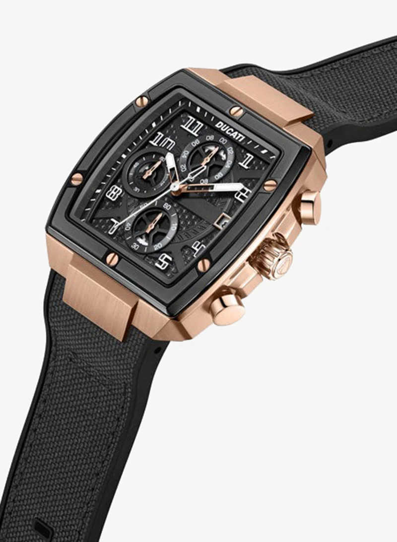 دوكاتي Traverse Black Dial, Silicone-Nylon Strap, Chronograph Watch for Men, 42mm