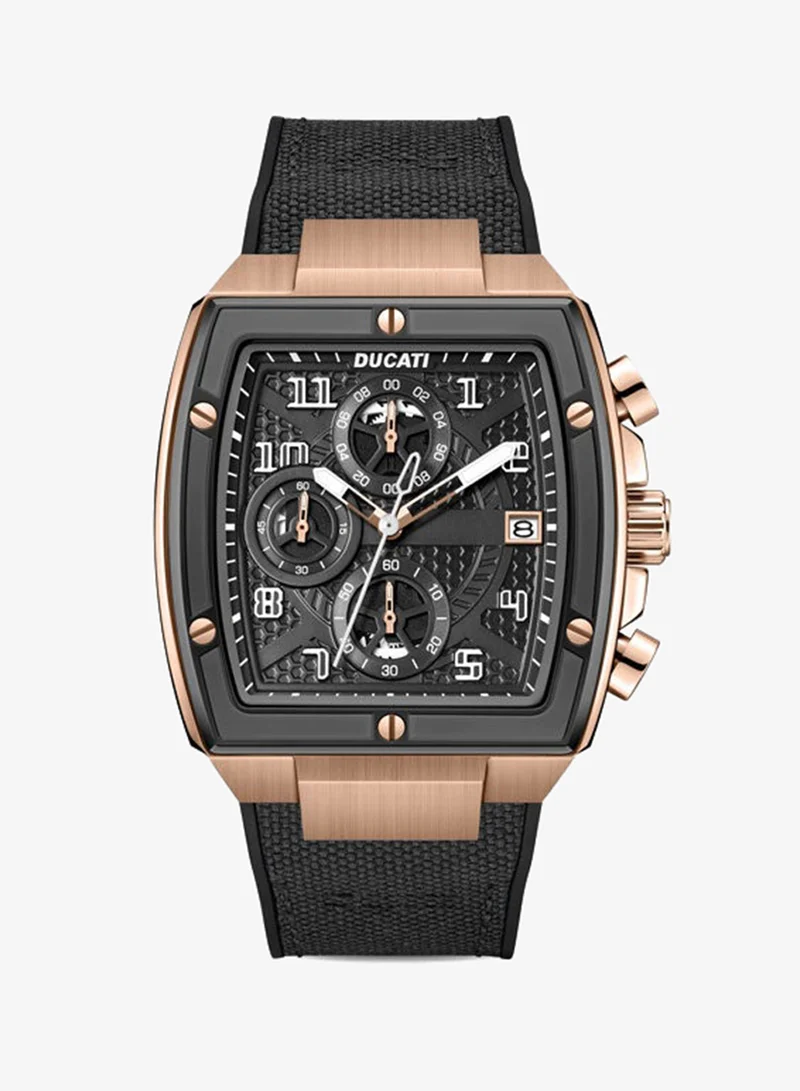دوكاتي Traverse Black Dial, Silicone-Nylon Strap, Chronograph Watch for Men, 42mm