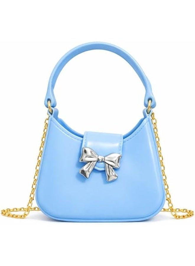 Children's plastic handbag with gold bow decoration, small top handle bag - Image 1