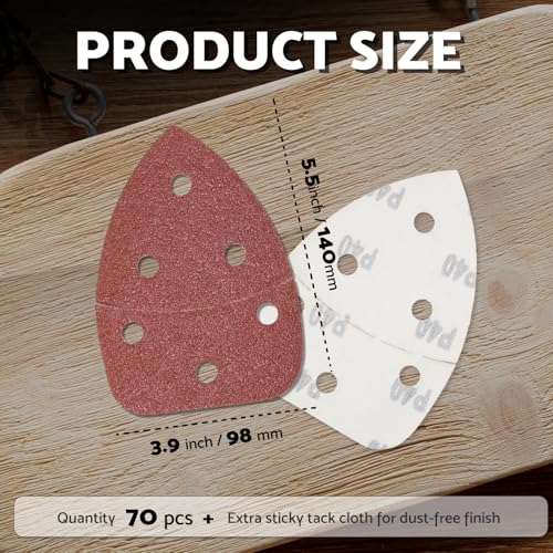 S&F STEAD & FAST Mouse Sander Sandpaper Assortment 70pcs, 6 Holes, Mouse Sanding Pads for Ryobi, 40 60 80 120 150 220 320 Grit Detail Sand Paper, Ryobi Sander Pads with Tack Cloth - Image 2