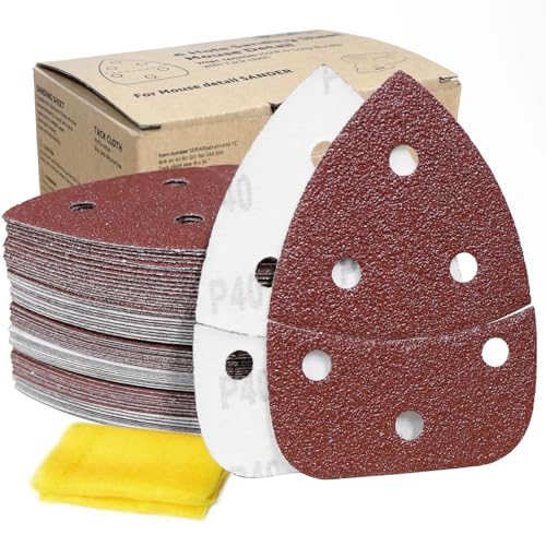 S&F STEAD & FAST Mouse Sander Sandpaper Assortment 70pcs, 6 Holes, Mouse Sanding Pads for Ryobi, 40 60 80 120 150 220 320 Grit Detail Sand Paper, Ryobi Sander Pads with Tack Cloth - Image 1