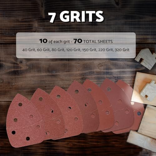 S&F STEAD & FAST Mouse Sander Sandpaper Assortment 70pcs, 6 Holes, Mouse Sanding Pads for Ryobi, 40 60 80 120 150 220 320 Grit Detail Sand Paper, Ryobi Sander Pads with Tack Cloth - Image 3